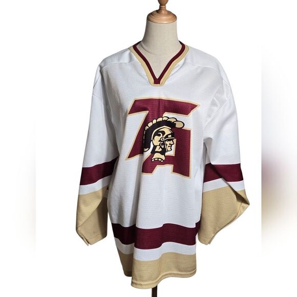 SP Flo Knit Thornton Academy Trojans 39 White and Maroon Hockey Jersey - Picture 1 of 5